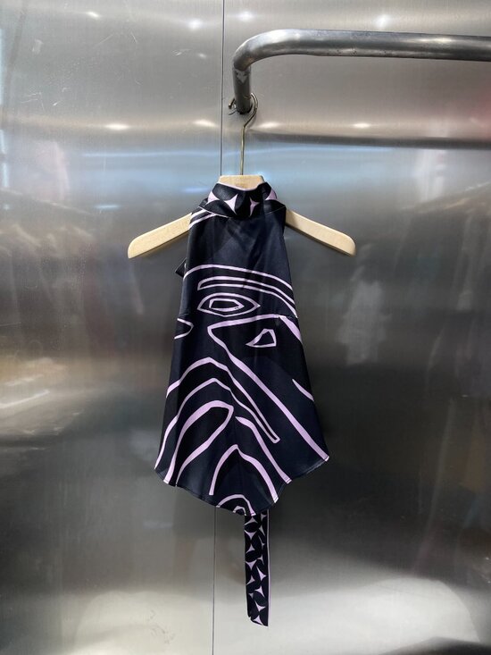 Emilio Pucci® Other - 🖤Pucci Black Light Pink Abstract Line Print Satin Halter Top Double Bow Tie